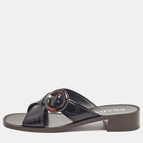 Prada Black Leather Slide Sandals Size 41 - Prada - Modalova