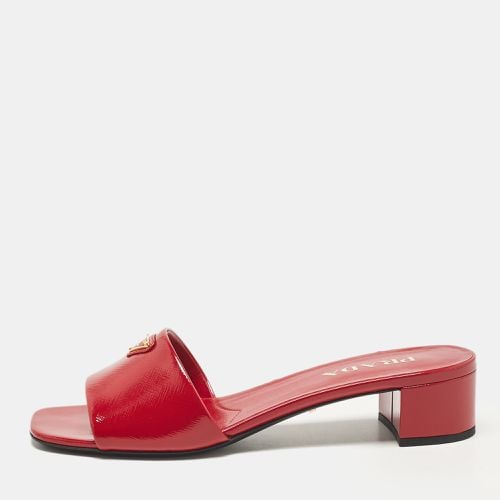 Prada Red Saffiano Patent Leather Block Heel Slide Sandals Size 39 - Prada - Modalova