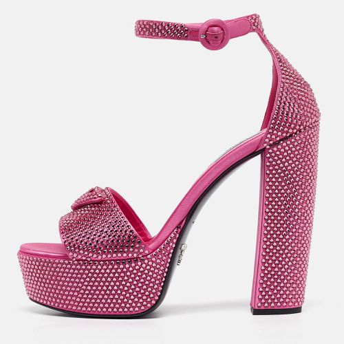 Prada Pink Satin Crystal Embellished Platform Ankle Strap Sandals Size 39 - Prada - Modalova