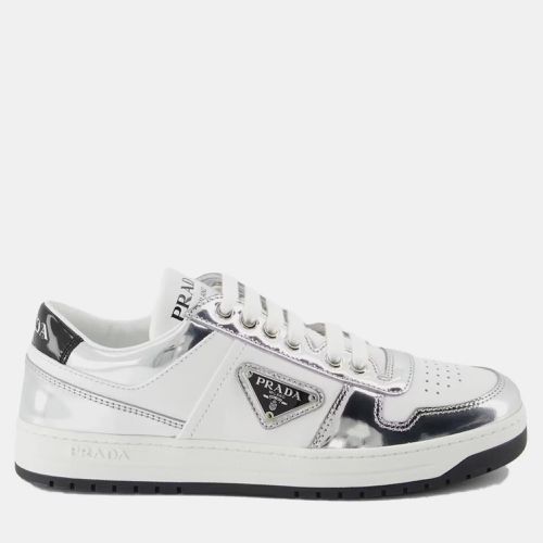 Prada White Metallic Silver Downtown Low Top Sneaker EU 37 - Prada - Modalova