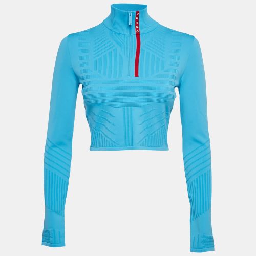Prada Sport Blue Textured Technical Jersey Crop Jacket S - Prada Sport - Modalova