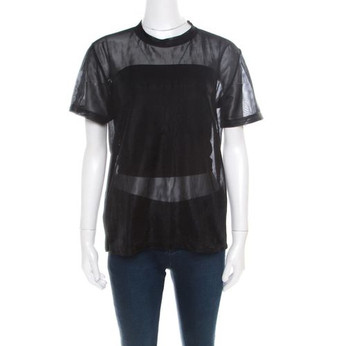 Prada Sport Black Knit Mesh Sheer Short Sleeve Top XS - Prada Sport - Modalova