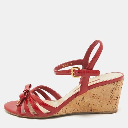 Prada Sport Red Patent Leather Bow Cork Wedge Ankle Strap Sandals Size 36 - Prada Sport - Modalova