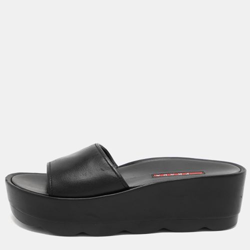 Prada Sport Black Leather Platform Slide Sandals Size 37 - Prada Sport - Modalova