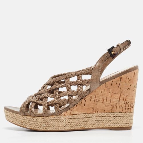 Prada Sport Green Woven Leather Accents Wedge Espadrilles Sandals Size 38 - Prada Sport - Modalova