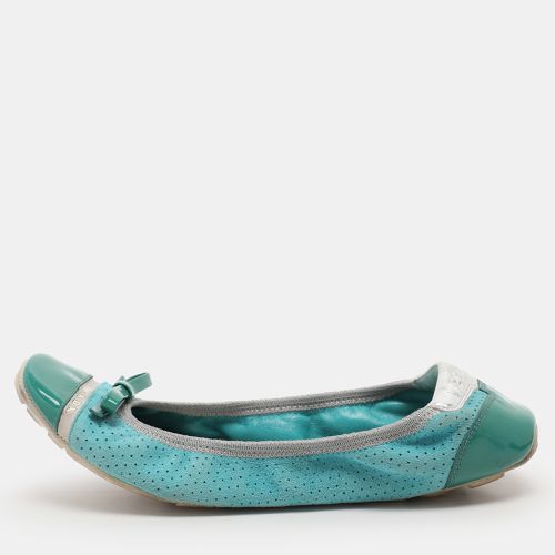 Prada Sport Green/Turquoise Perforated Suede and Patent Bow Scrunch Ballet Flats Size 36 - Prada Sport - Modalova