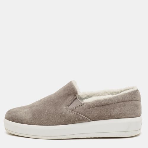 Prada Sport Grey Suede and Shearling Slip On Sneakers Size 38 - Prada Sport - Modalova