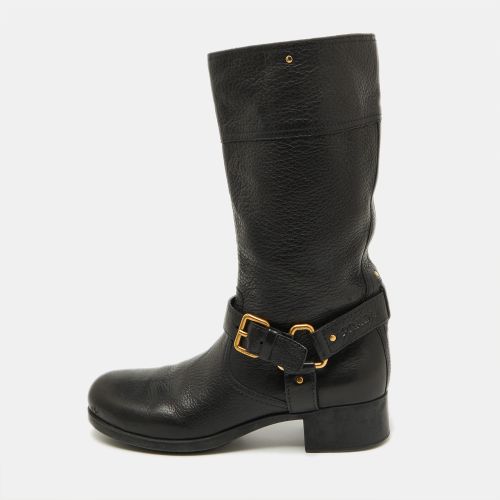 Prada Sport Black Leather Buckle Detail Mid Calf Length Boots Size 39 - Prada Sport - Modalova