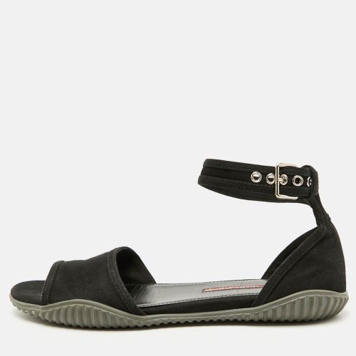 Prada Sport Black Fabric Ankle Strap Flat Sandals Size 38 - Prada Sport - Modalova
