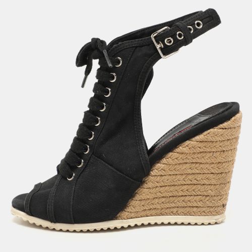 Prada Sport Black Canvas Peep Toe Slingback Sandals Size 37 - Prada Sport - Modalova