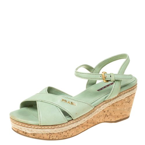 Prada Green Leather Ankle Strap Platform Espadrille Sandals Size 36 - Prada Sport - Modalova