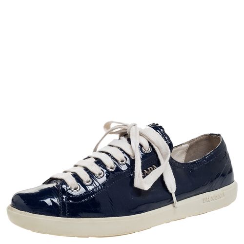 Prada Sport Blue Patent Lace Up Sneakers Size 38.5 - Prada Sport - Modalova