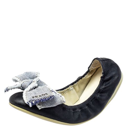 Prada Sport Dark Blue Leather Bow Scrunch Ballet Flats Size 36 - Prada Sport - Modalova