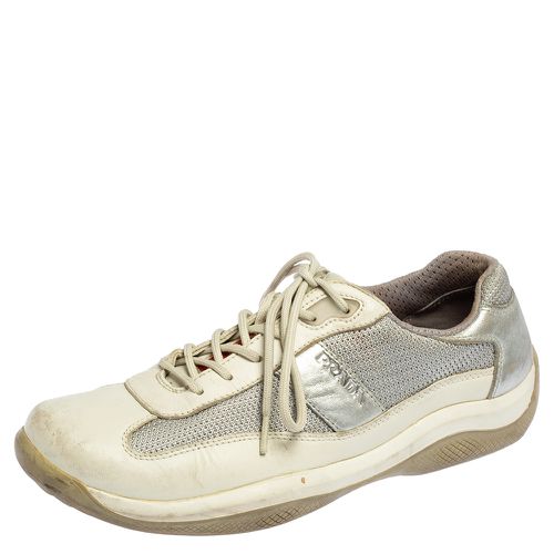 Prada Sport Grey/Silver Leather And Mesh Low Top Sneakers Size 38.5 - Prada Sport - Modalova