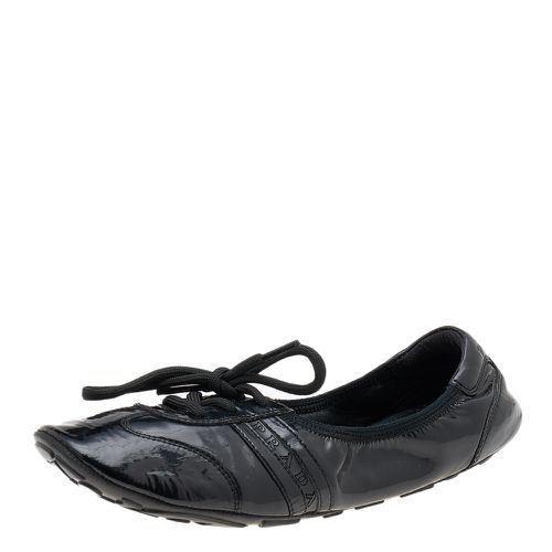 Prada Sport Black Patent Leather Lace Up Ballet Flats Size 36.5 - Prada Sport - Modalova