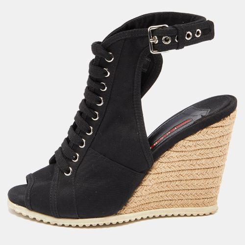 Prada Sport Black Canvas Espadrille Wedge Slingback Sandals Size 38.5 - Prada Sport - Modalova