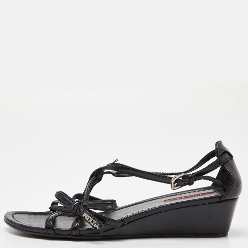 Prada Sport Black Patent Leather Strappy Bow Slingback Wedge Sandals Size 37 - Prada Sport - Modalova