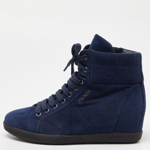 Prada Sport Blue Suede Wedge Sneakers Size 36 - Prada Sport - Modalova