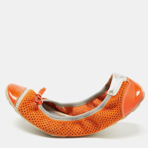 Prada Sport Orange Perforated Suede and Patent Bow Scrunch Ballet Flats Size 37 - Prada Sport - Modalova