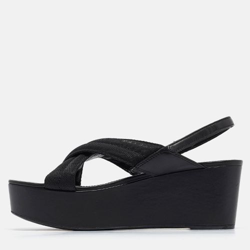 Prada Sport Black Leather and Canvas Strap Wedge Sandals Size 40 - Prada Sport - Modalova