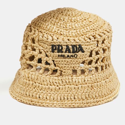 Prada Beige Logo Raffia Bucket Hat S - Prada - Modalova