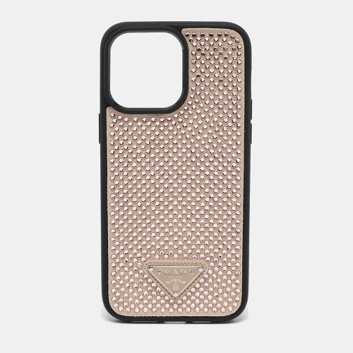 Beige Rubber Crystals Embellished iPhone 14 Pro Case - Prada - Modalova