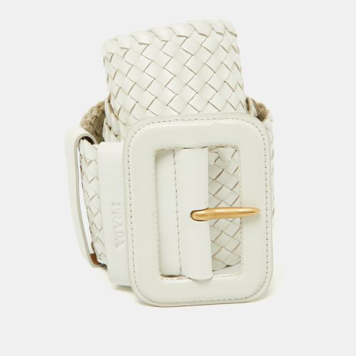 Prada White Woven Leather Wide Waist Belt 80CM - Prada - Modalova