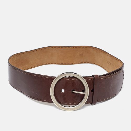 Prada Brown Leather Round Buckle Wide Belt 90CM - Prada - Modalova