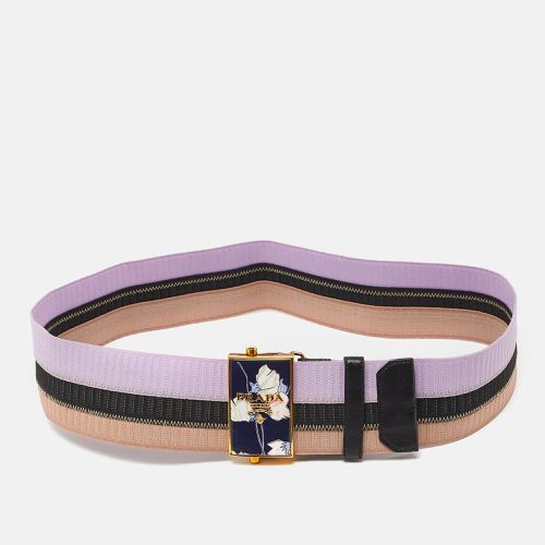 Prada Tricolor Elastic Fabric and Leather Floral Logo Plague Belt 75CM - Prada - Modalova