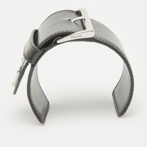 Triangle Leather Silver Tone Wide Open Cuff Bracelet - Prada - Modalova