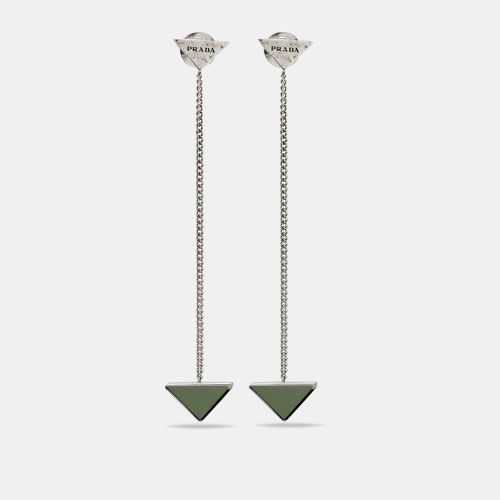 Prada Triangle Enamel Sterling Silver Chain Drop Earrings - Prada - Modalova