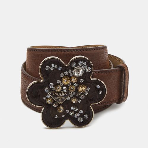 Prada Brown Leather Floral Embellished Metal Belt 85CM - Prada - Modalova