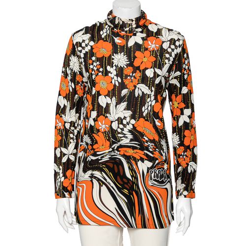 Prada Orange Floral Printed Jersey Long Sleeve Turtleneck Top M - Prada - Modalova