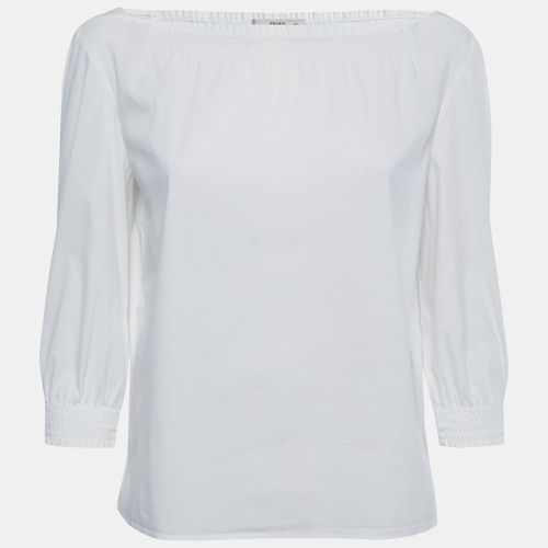 Prada White Cotton Smocked Detail Top S - Prada - Modalova