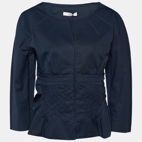 Prada Navy Blue Gabardine Draped Detail Hook Front Jacket L - Prada - Modalova