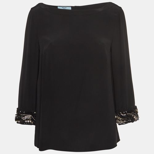 Prada Black Silk Decorative Cuff Detail Blouse M - Prada - Modalova