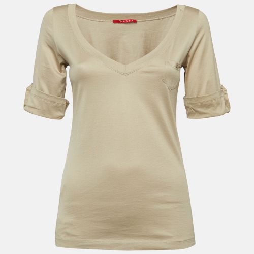 Prada Brown Cotton Knit V-Neck t-Shirt L - Prada - Modalova