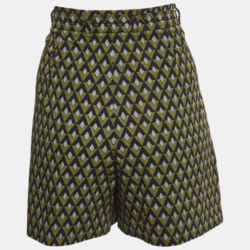 Prada Green Geometric Print Virgin Wool Belted Shorts M - Prada - Modalova