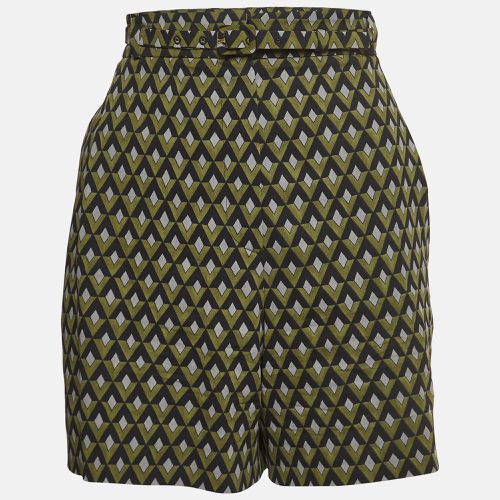 Prada Green Geometric Print Virgin Wool Belted Shorts M - Prada - Modalova