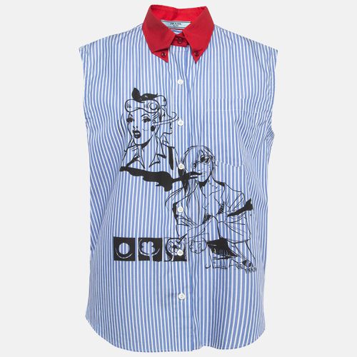 Prada Blue Comic Print Poplin Striped Sleeveless Shirt M - Prada - Modalova