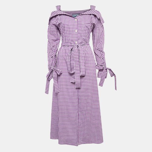 Prada Purple Gingham Cotton Bow Detail Belted Midi Dress M - Prada - Modalova