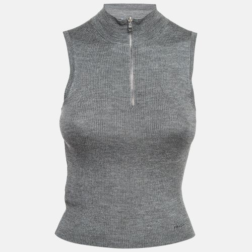 Prada Grey Rib Knit Zipper Sleeveless Top M - Prada - Modalova