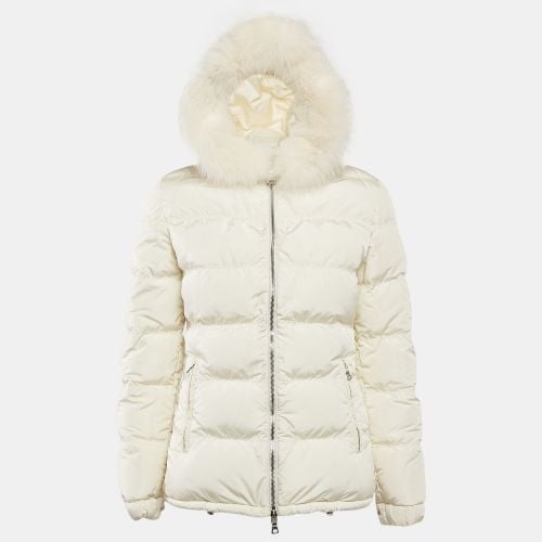 Prada Off-White Synthetic Quilted Fur Trim Hood Down Jacket S - Prada - Modalova