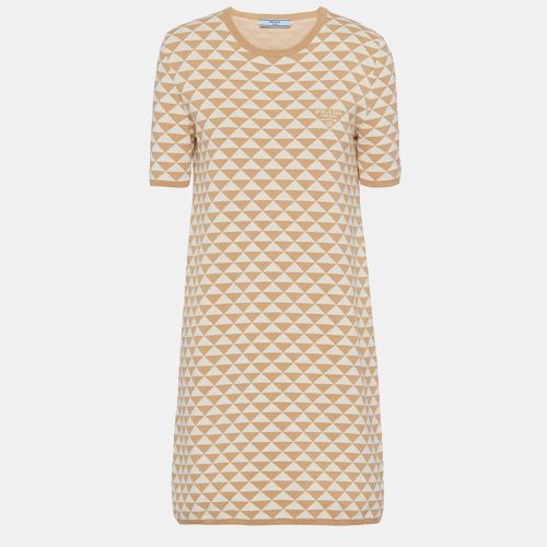 Prada Beige Jacquard Cotton Knit Crewneck Mini Dress M - Prada - Modalova