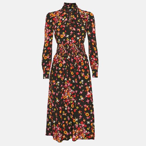 Prada Black Floral Print Silk Detachable Neck Tie-Up Midi Dress S - Prada - Modalova