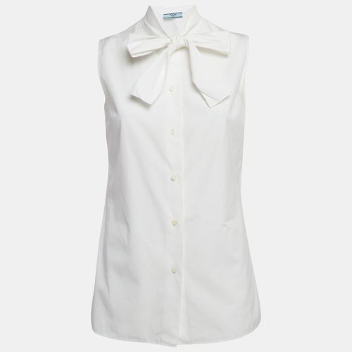 Prada White Cotton Sleeveless Tie-Up Neck Top S - Prada - Modalova