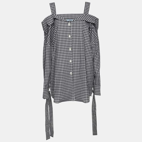 Prada White/Black Gingham Pattern Cotton Off The Shoulder Shirt M - Prada - Modalova