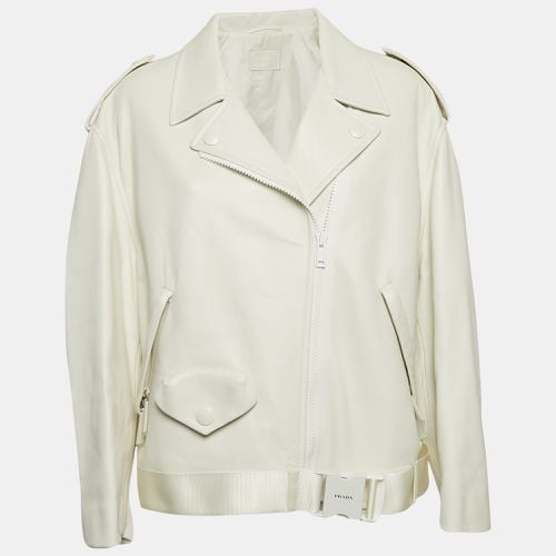 Prada White Nappa Leather Biker Jacket S - Prada - Modalova