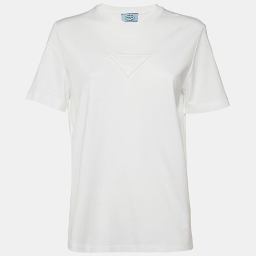 Prada White 3D Logo Interlock Cotton Crew Neck T-Shirt L - Prada - Modalova