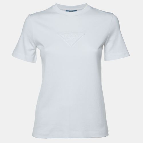 Prada White Logo Embossed Cotton T-Shirt XXS - Prada - Modalova